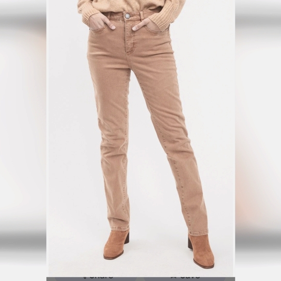 French Dressing Suzanne Relaxed Straight Leg Supreme Denim, Sandstone Tan Sz 18 - Picture 3 of 10